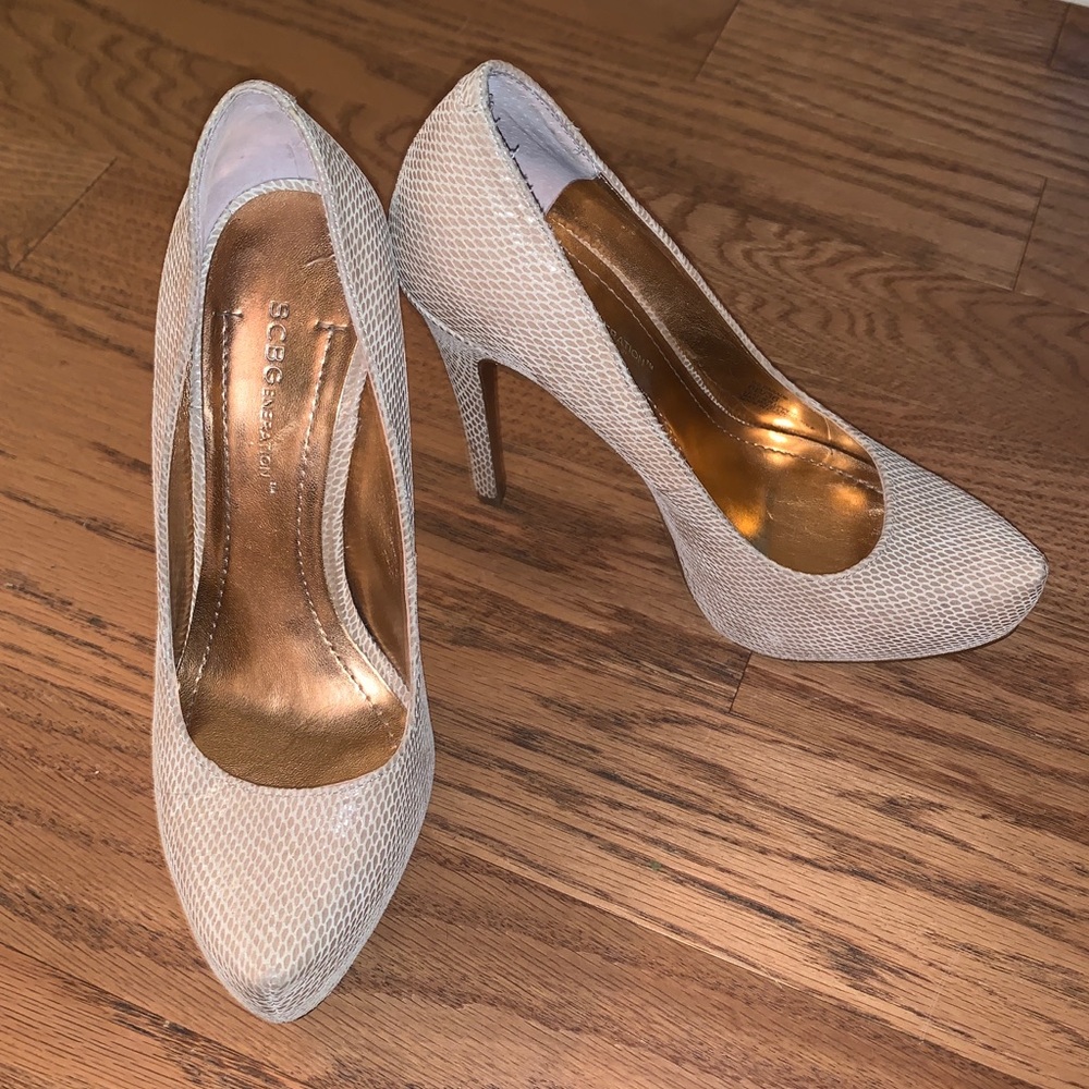 BCBG Leather Snakeskin Stilettos